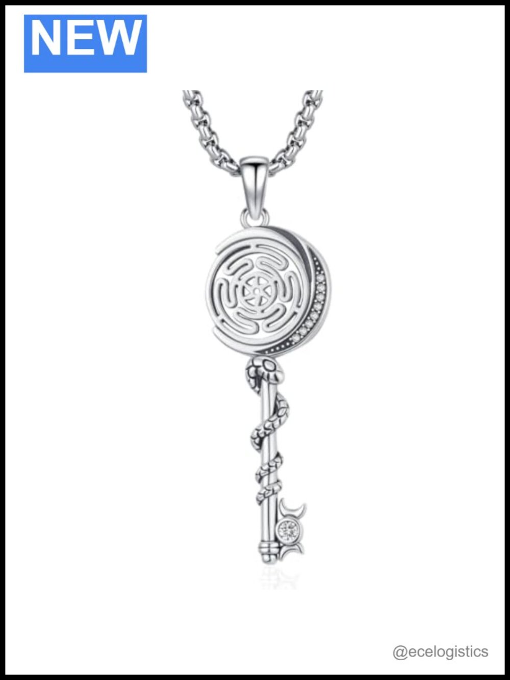 925 Sterling Silver Hecate Wheel Key Necklace Wiccan Pendant
